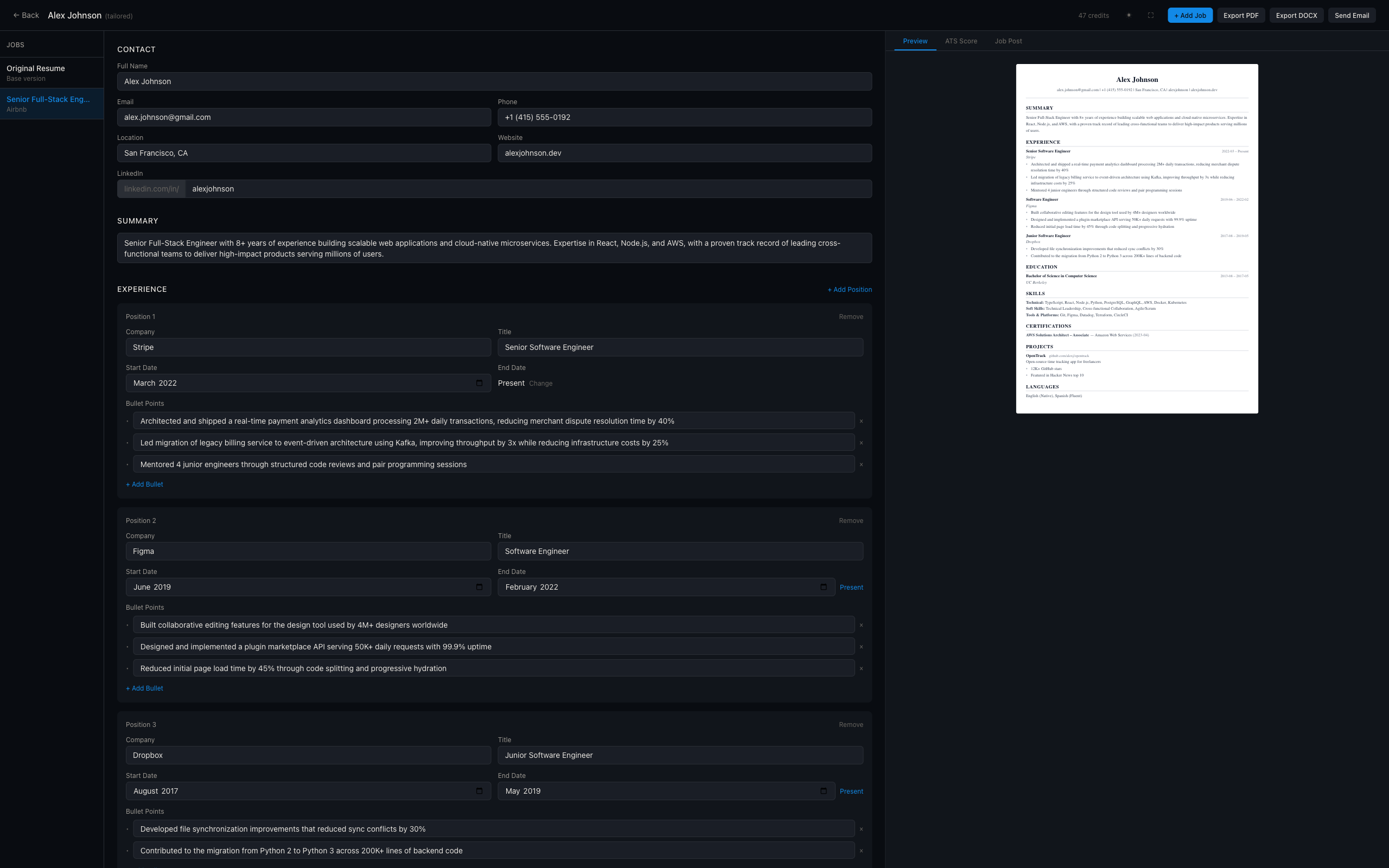 Resumi in dark mode